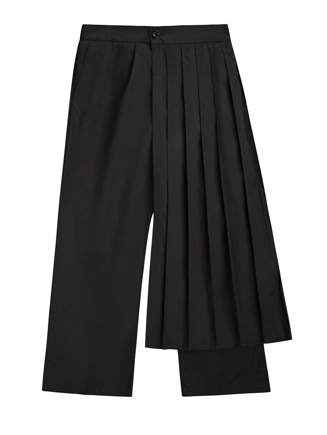 OYOANGLE Men's Skirt Pants Loose Wide Leg Asymmetrical Pleated Japanese Harajuku Kimono Trousers Black Small