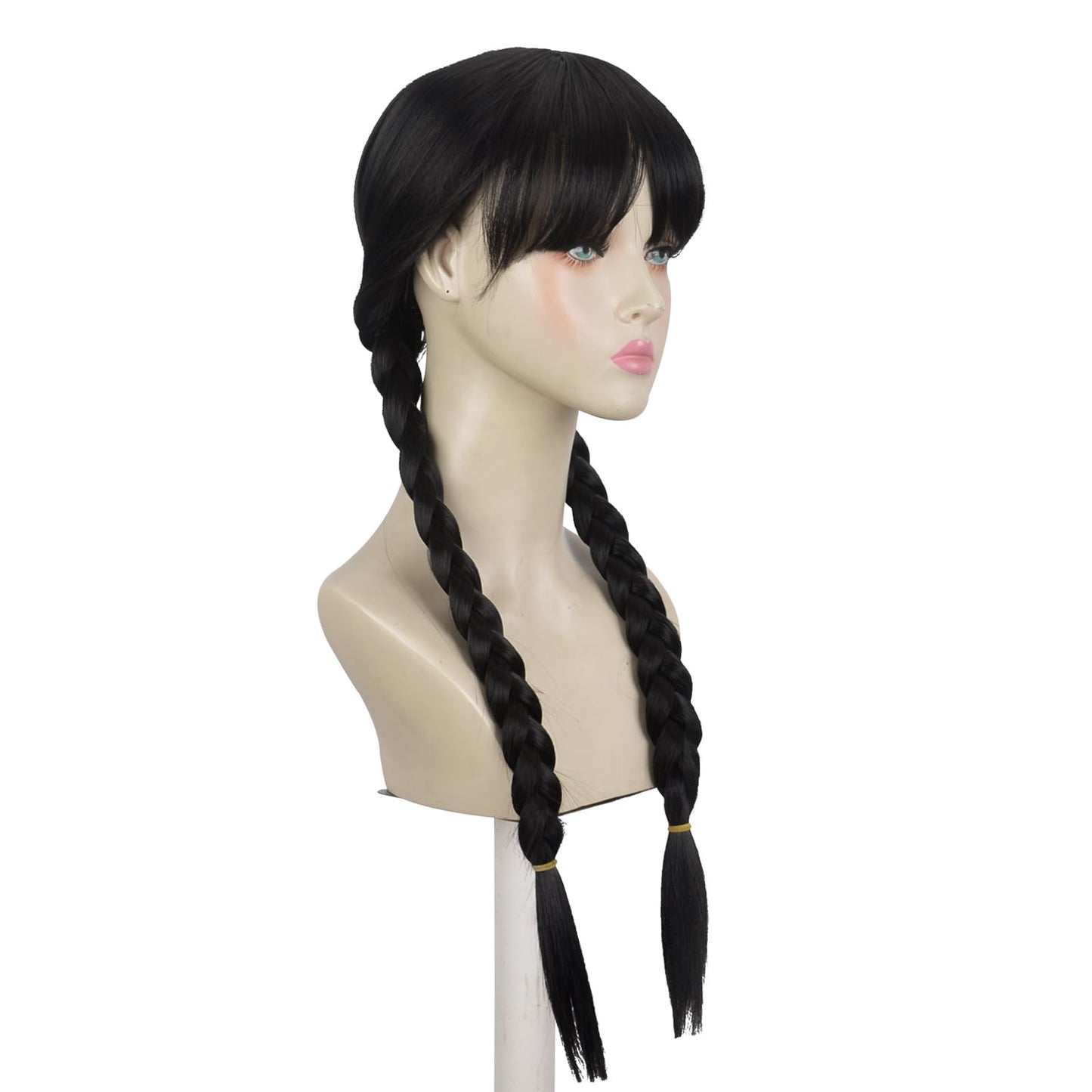Aeilene Wednesday Long Black Braids Wig with Bangs and Pigtails for Party Costume Halloween
