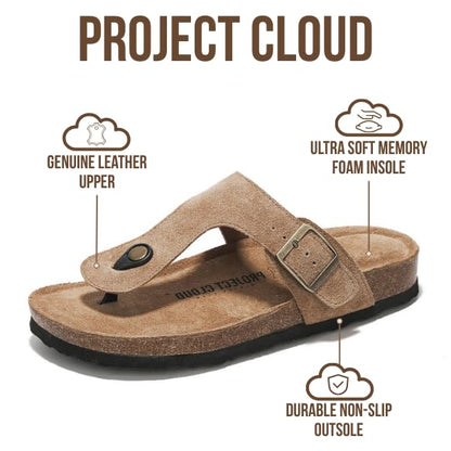 Project Cloud 100% Genuine Leather Thong Sandals Women Footwear - Memory Foam Insole Womens Sandals - Non-Slip Womens Flip Flops - Lightweight Sandals for Women 2026 (Britani,Chestnut, 6)