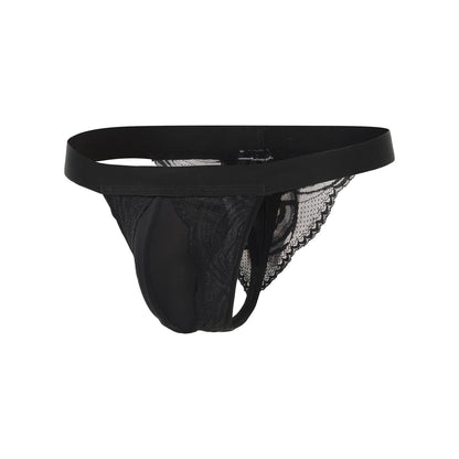 BSZN Men's Lace Side Jockstrap, Black,Sexy Brief for Men