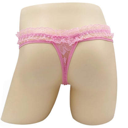 Mens Lingerie Lace Sissy Panties Femboy For Cross Dressers Feminine Underwear Girly Thong G string Male Outfit Pink