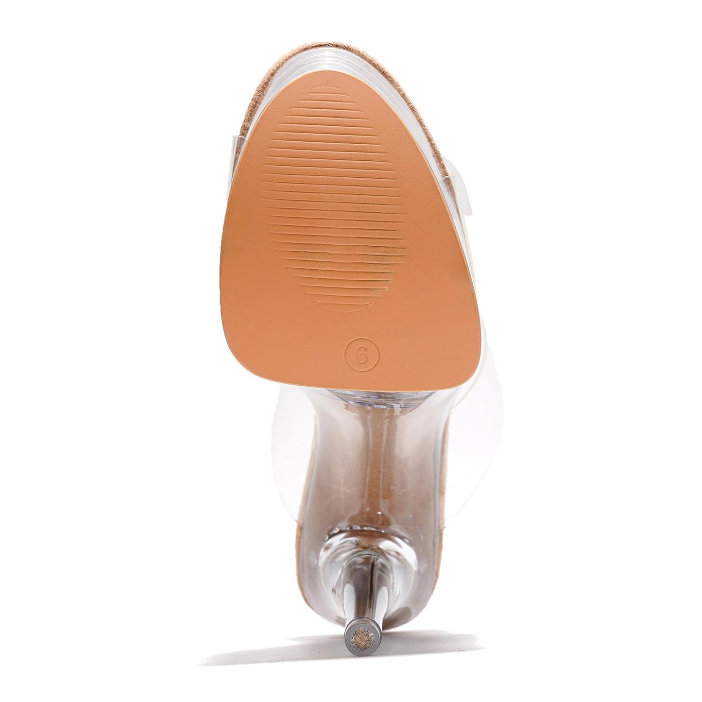 Women's Clear Platform Stiletto Heels | Slip-On Rhinestone Transparent Straps, Round Toe (Ferrara) - Nude Size 10