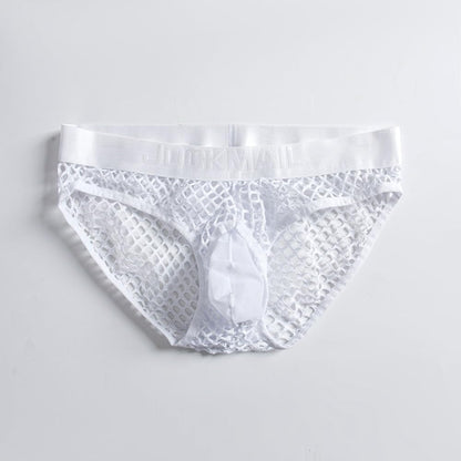 JOCKMAIL Men's Sexy Underwear Briefs Mesh Breathable Comfortable Low Rise Underwear for Men (US, Alpha, Medium, Regular, Regular, White)