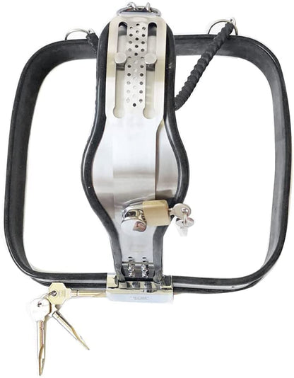 Adjustable Stainless Steel Metal Chastity Belt Female Y-Type Double Chain Silicagel Underwear Chastity Device Lockable (Waist: 90-110cm, Black)