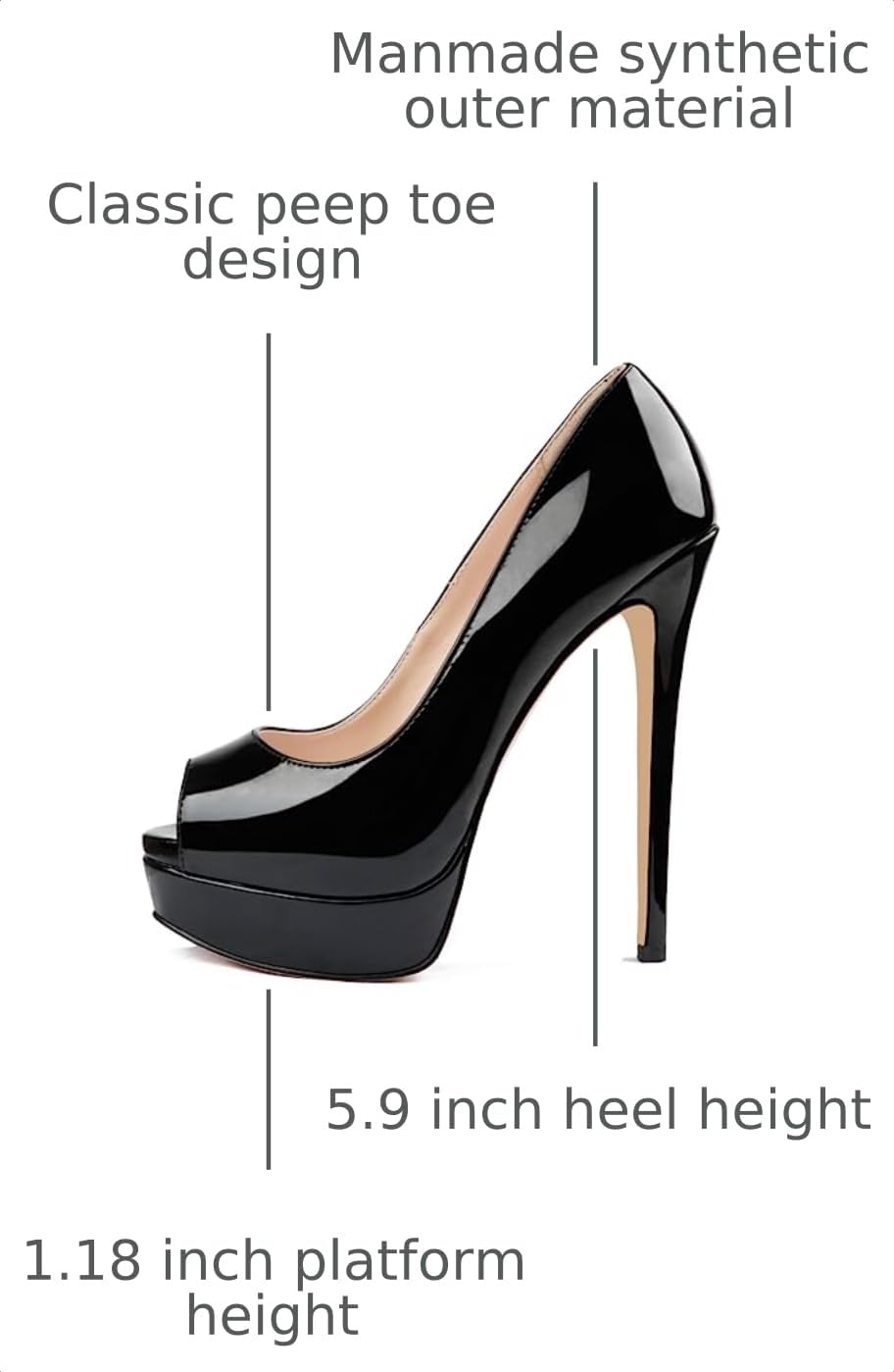 Women's Peep Toe Platform Stiletto Heels 6" Heels Black 8.5US
