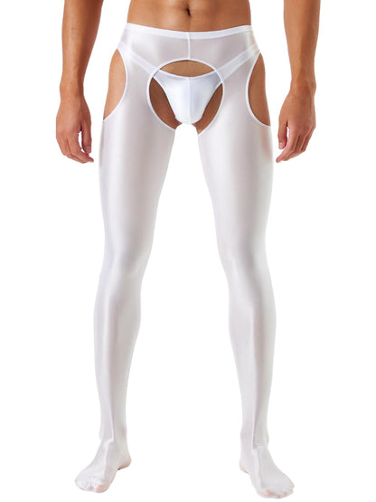 ChiaoLezhee Shiny Leggings For Men, Sheer Underwear Pants, Rave Party Outfits, Gay Lingerie Sissy Clothes Tights Sexy Glow Panties Femboy Clothes, White, Medium