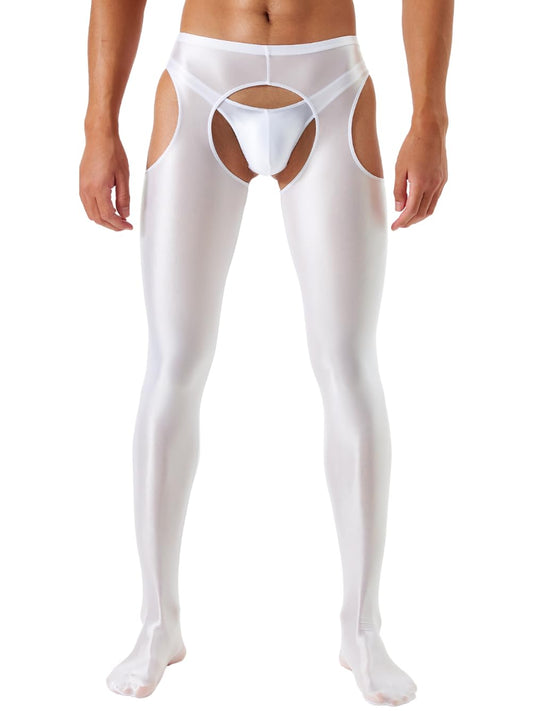 ChiaoLezhee Shiny Leggings For Men, Sheer Underwear Pants, Rave Party Outfits, Gay Lingerie Sissy Clothes Tights Sexy Glow Panties Femboy Clothes, White, Medium