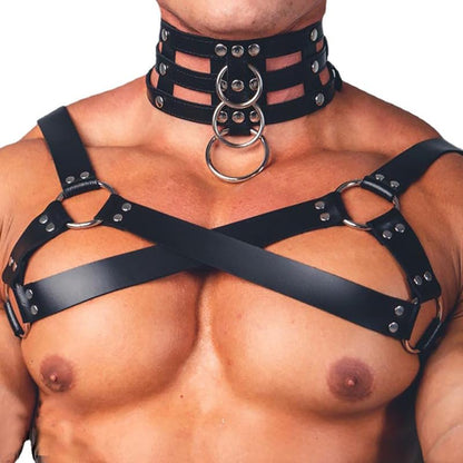 Men's Body Chest Harness Belt Strap with Collar, Adjustable PU Leather Gothic Punk Chest Harness Bondage Belt with Choker, BDSM SM Cosplay Costume Bar Nightclub Fetish Clubwear Party Club Masquerade