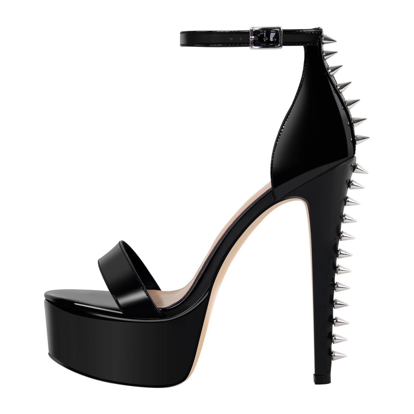 VERISSON Women's Studded Rivets Platform Heels Stiletto High Heel Ankle Strap Heeled Sandals for Women Party Dress Prom Shoes Black Size 12