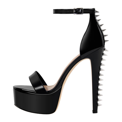 VERISSON Women's Studded Rivets Platform Heels Stiletto High Heel Ankle Strap Heeled Sandals for Women Party Dress Prom Shoes Black Size 12