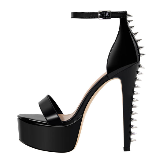 VERISSON Women's Studded Rivets Platform Heels Stiletto High Heel Ankle Strap Heeled Sandals for Women Party Dress Prom Shoes Black Size 12