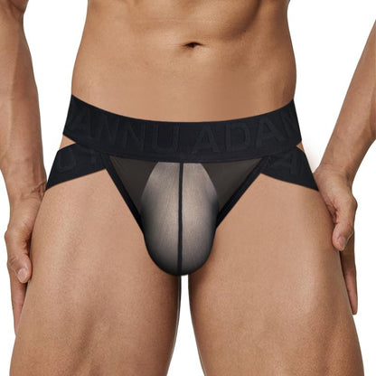 Meshal Sheer Men's Double Belt Bikini Briefs Silky Smooth Sexy Seamless Lingerie See Through Bulge Ball Pouch Underwear Black M