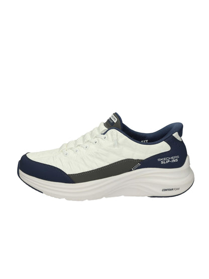 Skechers Men's Contour Foam Cozy Fit Hands Free Slip-in Sneaker,White/Navy,11.5