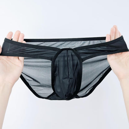 Meshal Men's Sheer Low Rise See Through Briefs Soft Breathable Bulge Pouch Sexy Underwear Black/White XXL
