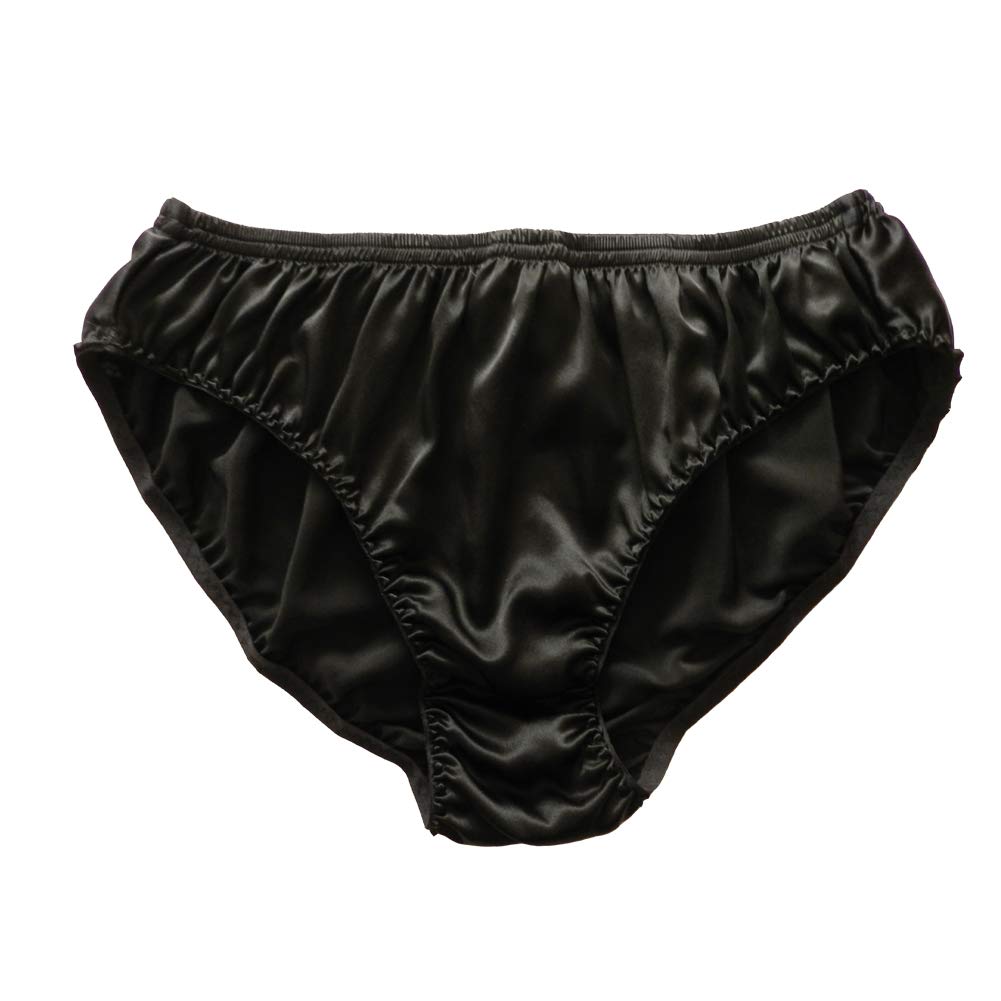 Men's 100% Pure Silk Underwear Bikini Briefs Panties (US, Alpha, Medium, Regular, Regular, black)