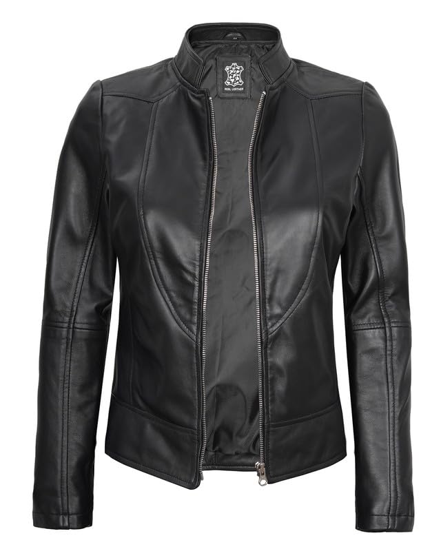 Decrum Genuine Leather Jacket Women - Leather Biker Jacket Women | [1300873] Amy Black, M