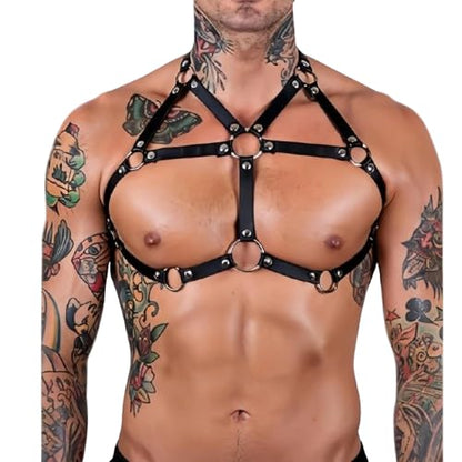 Men’s Chest Harness Belt with Adjustable Leather Shoulder Straps, Gothic Punk BDSM Harness, Bondage Belt with Choker for Cosplay, Rave Outfits, Clubwear & Nightclub Fetish Costume
