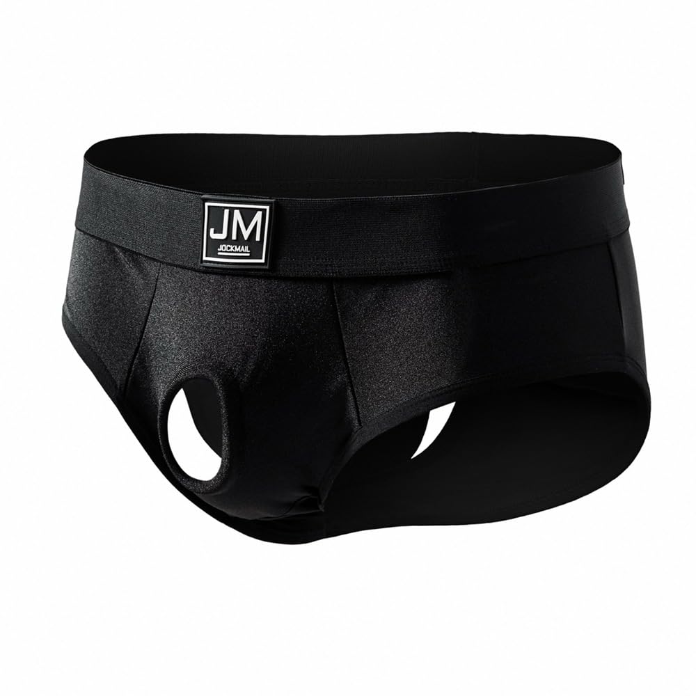 JOCKMAIL Men’s Briefs Underwear Mesh Low Rise Quick Dry Bikini Athletic Underpants for Gym Sport Daily Wear (US, Alpha, Medium, Regular, Regular, Black)