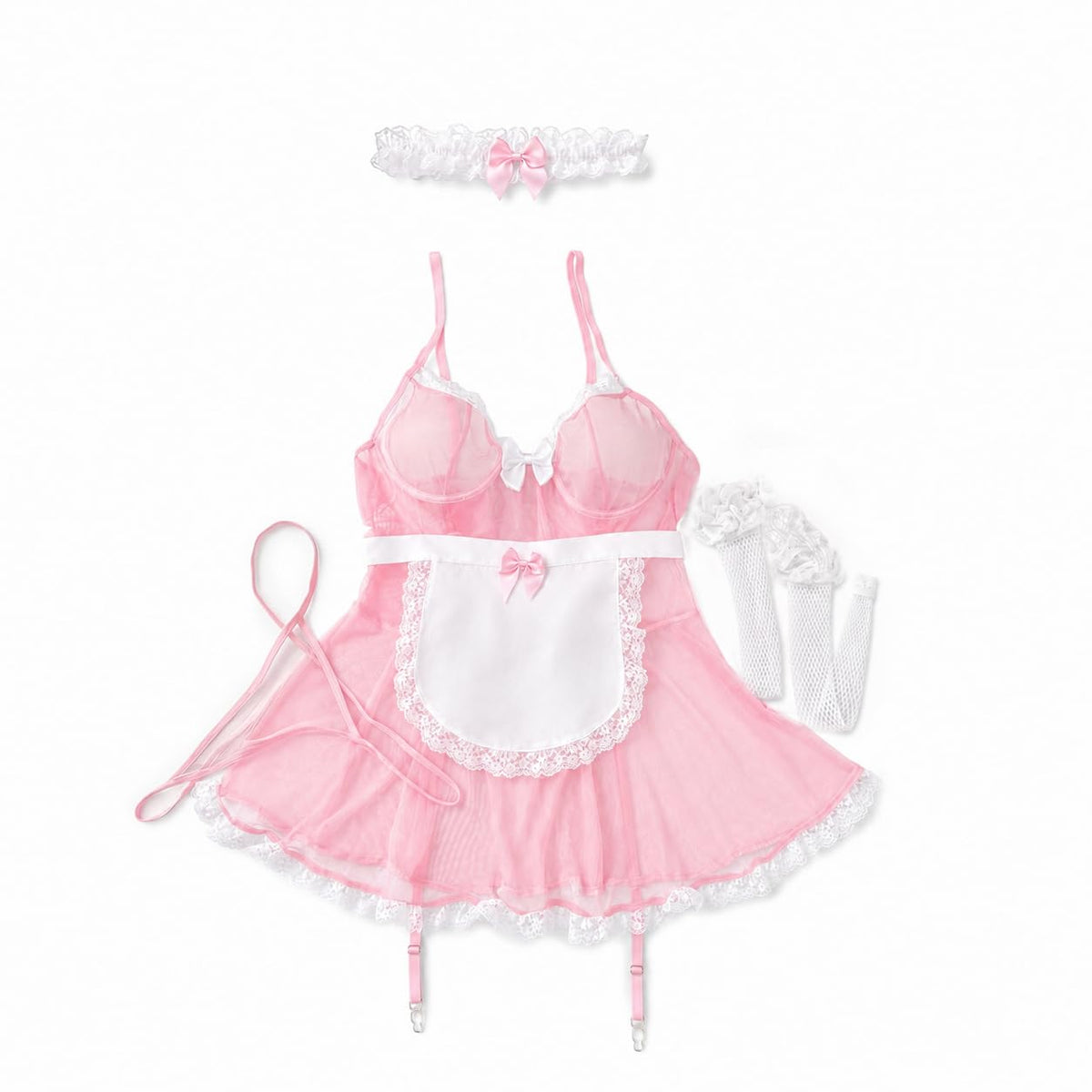 Sissy Cosplay Maid Lingerie Set -Sheer Babydoll Dress