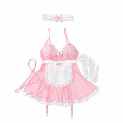 Sissy Cosplay Maid Lingerie Set -Sheer Babydoll Dress