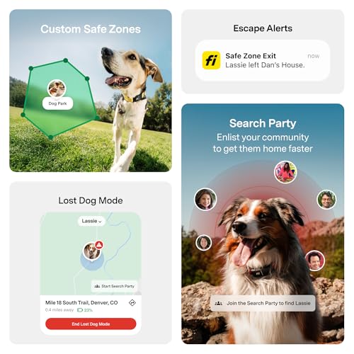 New Fi Series 3+ Smart Dog Tracker Collar [12 Month Membership Included] GPS Tracker for Dogs with Health & Behavior Monitoring, Escape Alerts, Waterproof, LED, Apple Watch Compatible (Pink, Large)