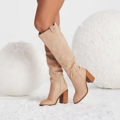 Knee High Boots For Women Suede Fall Tall Slouch Boot Chunky Heel