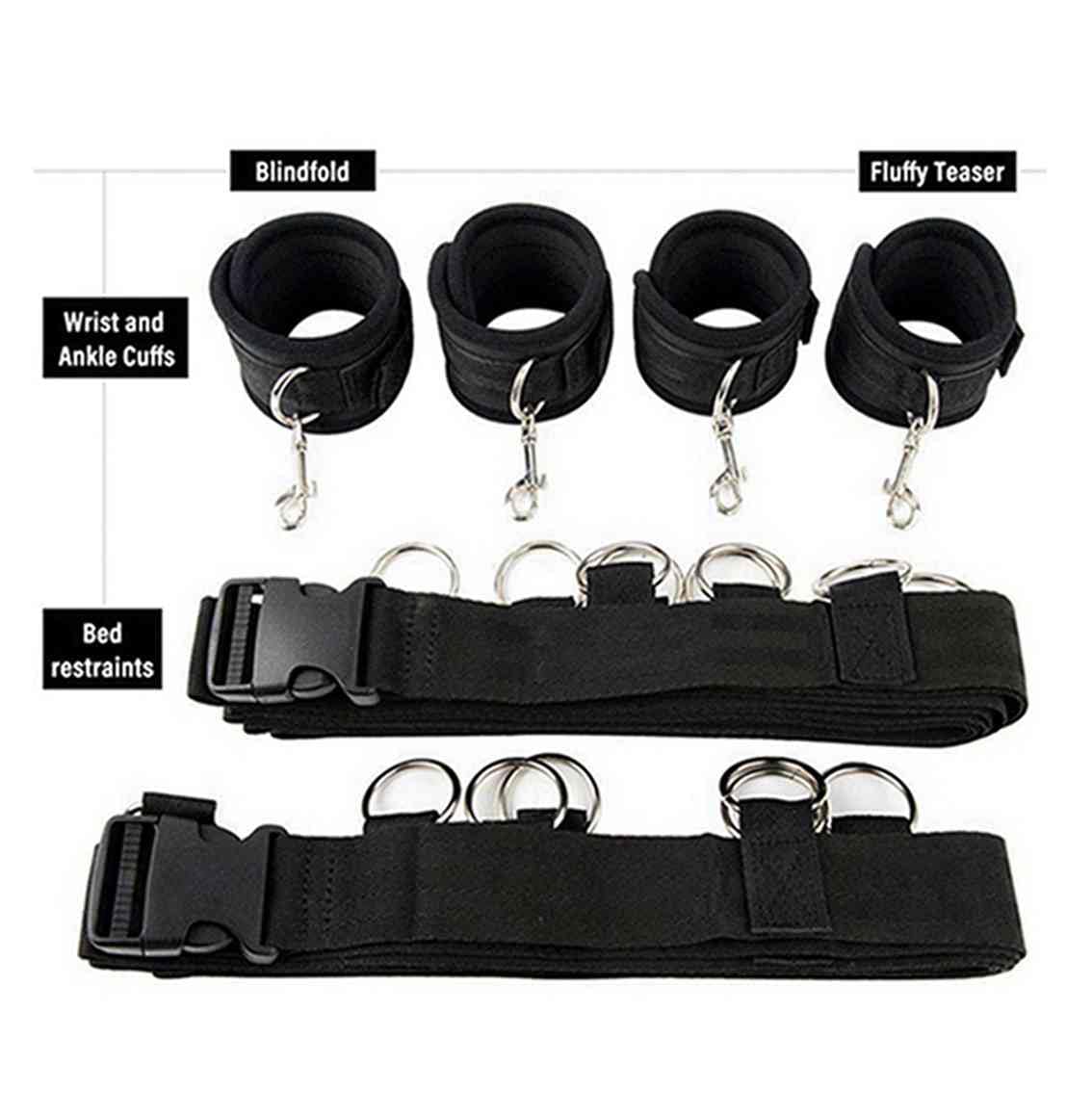 Bed Restraints for Domination Bed Bondaged Kit with Adjustable Hand Cuffs Ankle Cuff, Sex Restraints Straps Adult Play King Mattress Sex Accessories for Couples Women Bedroom Toys Sweatshirt
