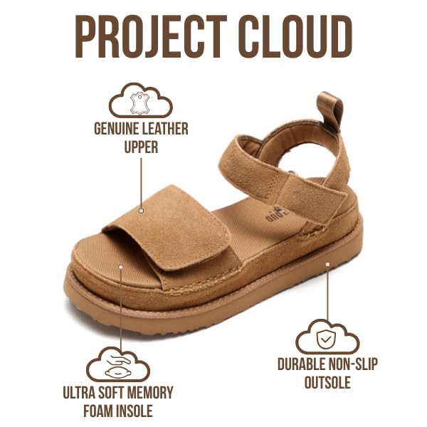 Project Cloud 100% Genuine Leather Platform Sandals For Women-Memory Foam Insole Slip Resistant Chunky Womens Sandals with adjustable straps-Wedge Sandals for Women 2026 (Bronzestar, CHSTNUTSDE,8.5M)