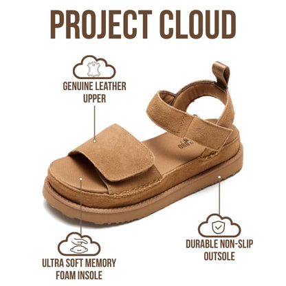 Project Cloud 100% Genuine Leather Platform Sandals For Women-Memory Foam Insole Slip Resistant Chunky Womens Sandals with adjustable straps-Wedge Sandals for Women 2026 (Bronzestar, CHSTNUTSDE,8.5M)