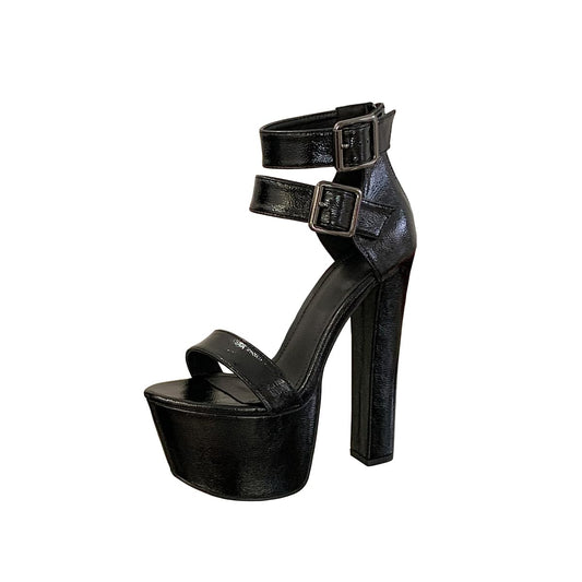 TSKLIYER Black High Heels for Women Sexy Platform Open Toe Chunky Heels 6.3 Inch Heeld Sandals Party Prom Banquet Shoes (Black,8)