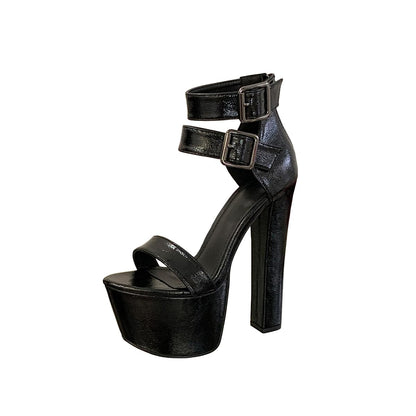Black High Heels for Women Sexy Platform Open Toe Chunky Heels 6.3 Inch Heeld Sandals Party Prom Banquet Shoes (Black,8)