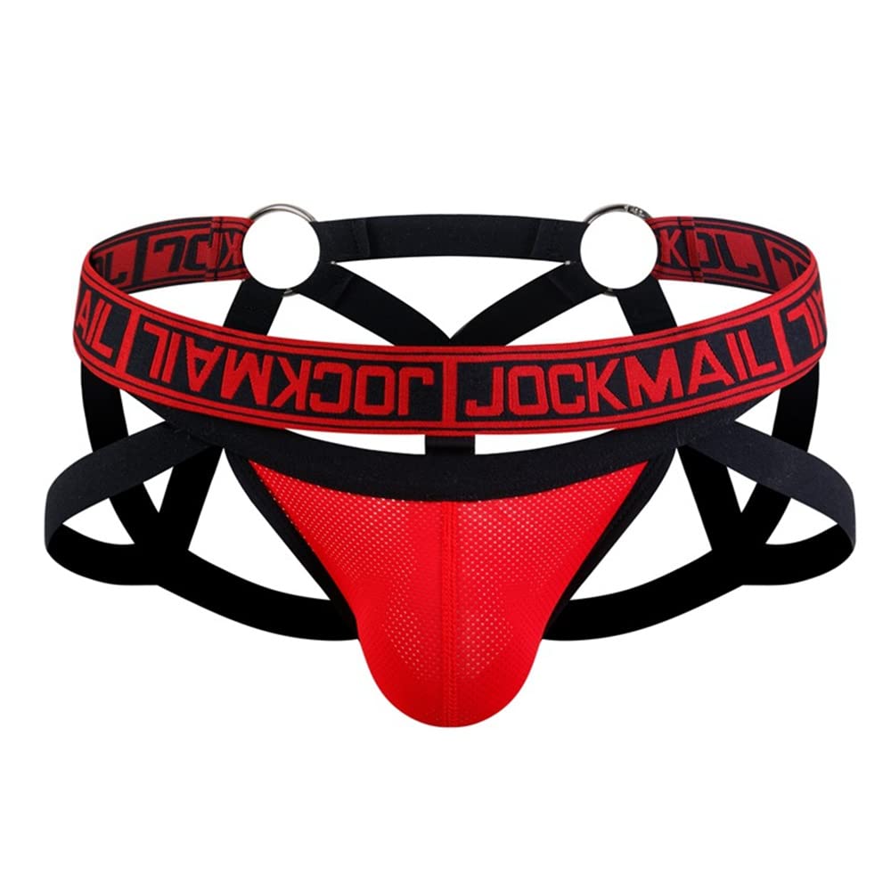 JOCKMAIL Mesh Breathable Jockstrap Athletic Supporters for Men Jock Strap Male Underwear Red