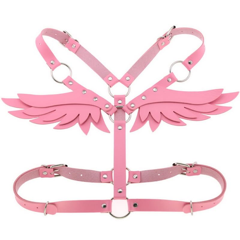Women Gothic Angel Wing Harness Adjustable Faux Leather Back Chest Straps