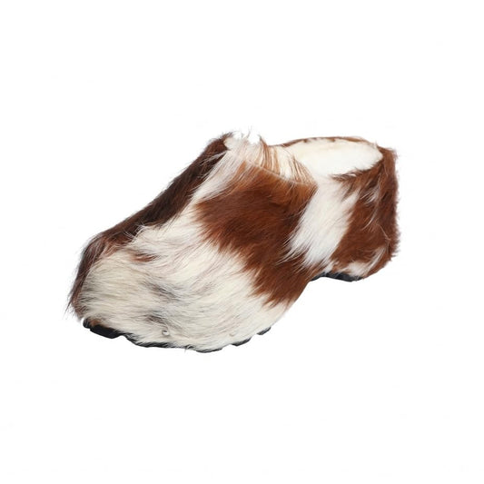 XOBZJH Women's Luxury Natural Cowhide Hair Platform Clogs – Western Retro Slip-On Mules with Zipper and Adjustable Buckle Strap – Handmade Rustic Cow Bone Back Hair Shoes with Arch Support