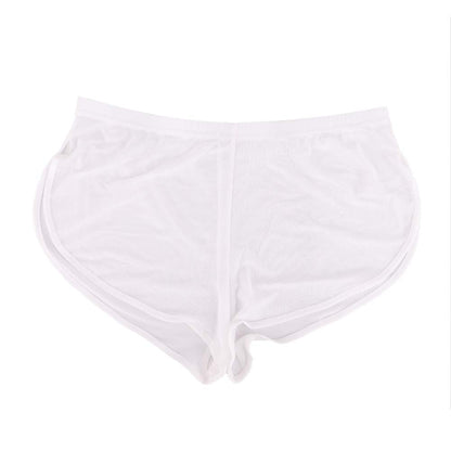 Mens Mesh Shorts See Through with Large Split Sides Sexy Sheer Boxers Underwear White 2XL