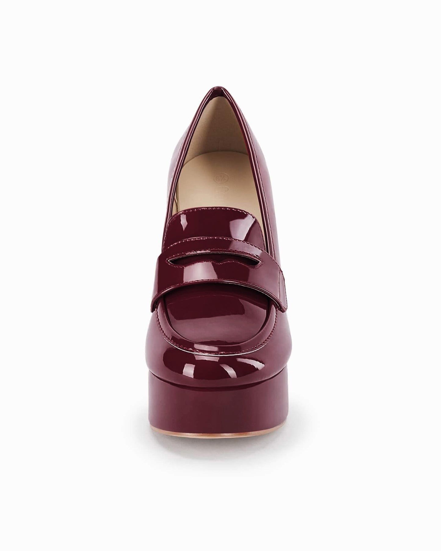 Womens Platform Heels Loafers Chunky High Heel Closed Toe Patent Leather Shoes Penny Loafer Business Dress Work Pumps Burgundy