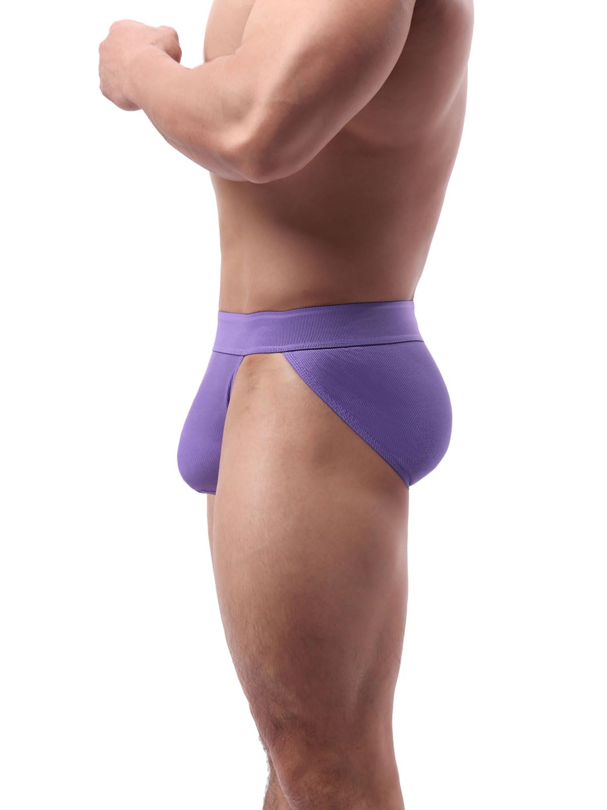 Summer Code Mens Underwear Briefs Low Rise Ribbed Bikini Underpants Cool Comfort Bulge Pouch Undies Briefs, Purple, Medium