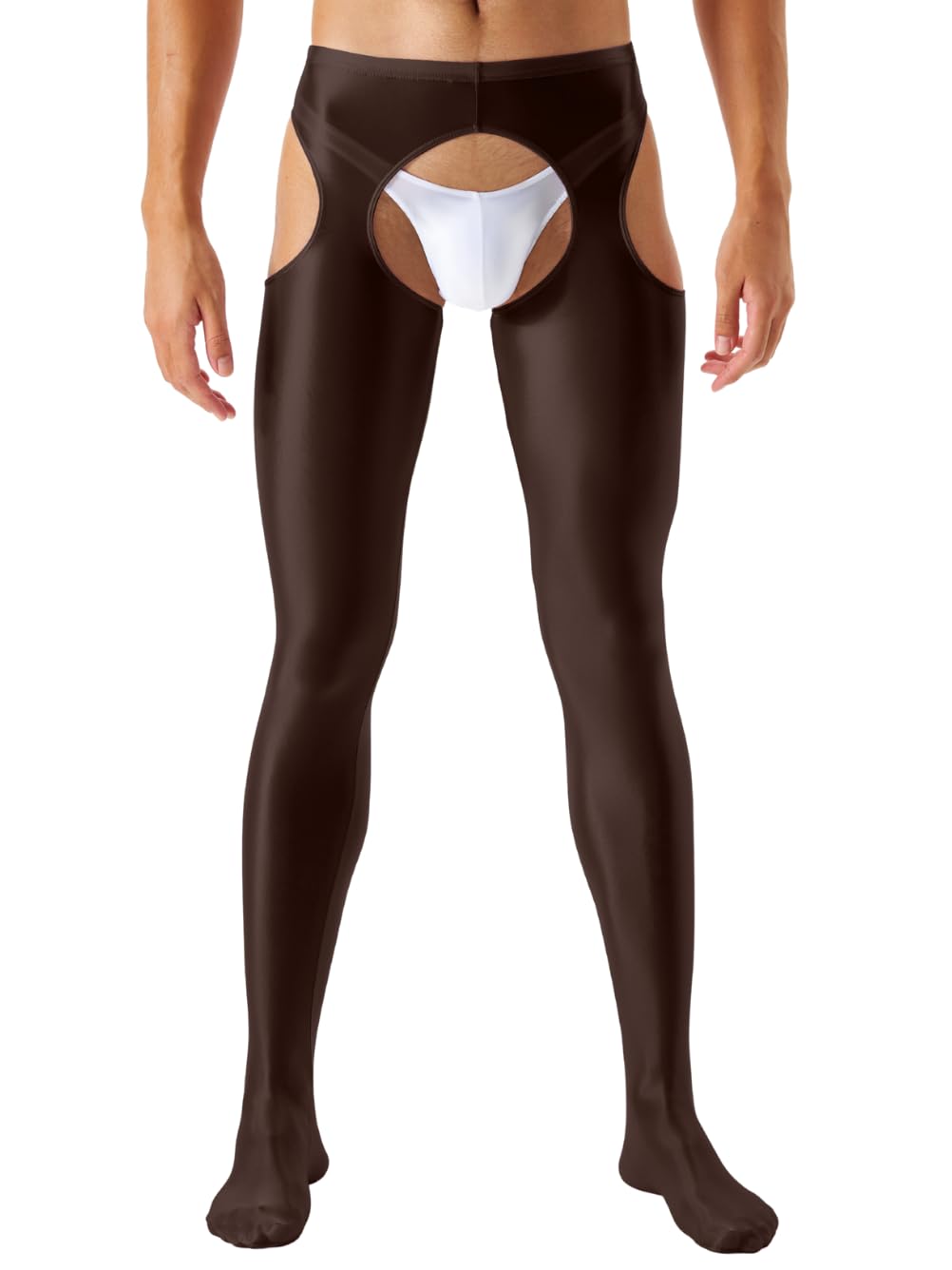 Shiny Leggings For Men, Sheer Underwear Pants, Rave Party Outfits, Gay Lingerie Sissy Clothes Tights Sexy, Dark Brown, XX-Large