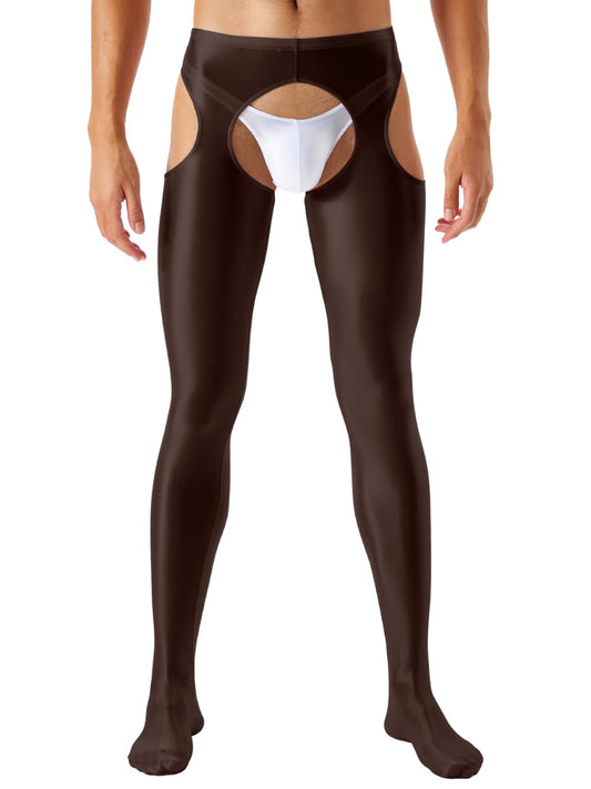 Shiny Leggings For Men, Sheer Underwear Pants, Rave Party Outfits, Gay Lingerie Sissy Clothes Tights Sexy, Dark Brown, XX-Large