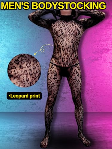 EHSUYAB Rave Outfits For Men, Festival Party Clubwear, Leopard One Piece Full Lace Jumpsuit, Sexy Lingerie Costume Bodysuit One Size Black