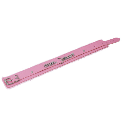 Sissy Pink Choker Necklace for Women Leather Collar Fluffy Punk Leash Neck Choker Gothic Cosplay Sexy Jewelries