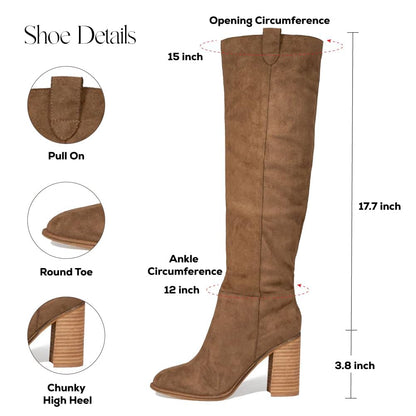 Erocalli Suede Knee High Boots Fall Tall Slouch Boot For Women Chunky Heel