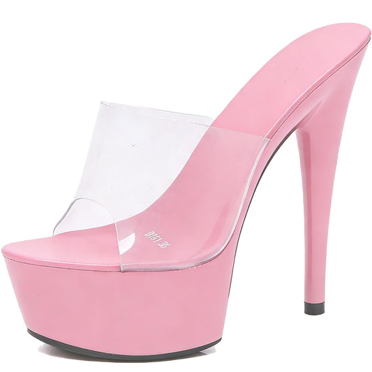 Women'S Jelly Peep Toe Platform High Heel Sexy Party Slides Fashion Transparent Slip On 5.9in Super High Heeled Backless Prom Sandals For Evening Wedding Pole Dance Pumps (Pink 2,8)