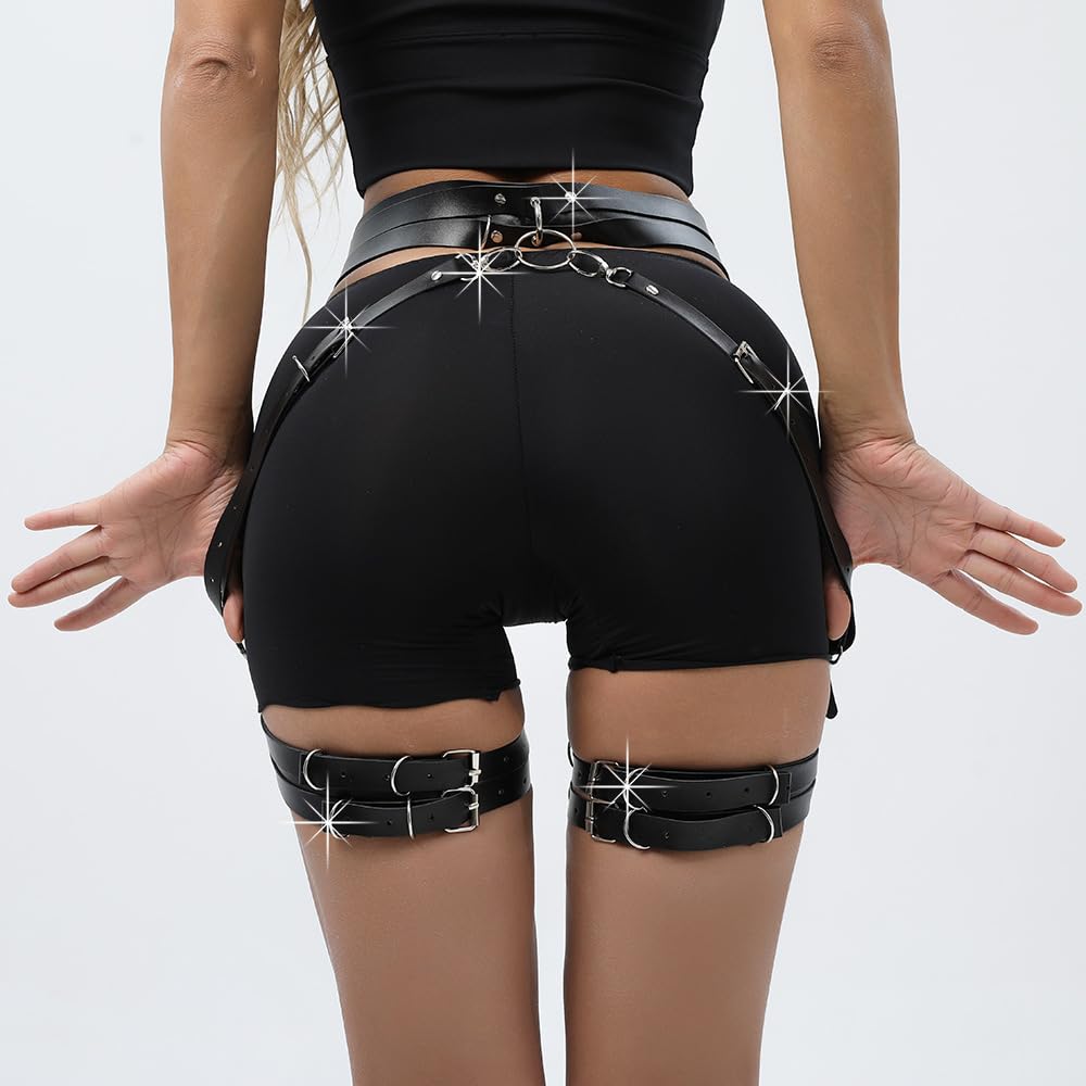 BAQOEYII Punk Leather Thigh Harness,Women Punk Belts PU Leather for Women, Waist Leg Garter for Halloween, Party, Nightclub