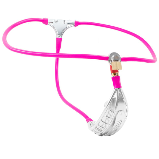 Male Chastity Belt, Adjustable Stainless Steel Waistband, Small, Pink