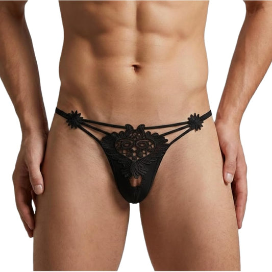 Men Thong Ice Silk Sexy Lingerie - Funny Briefs with Comfort Fit for Play & Daily Use,Black