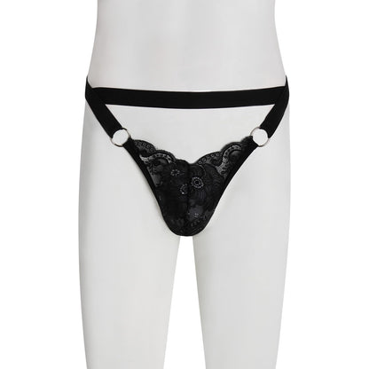 GNFVQLLE Mens Lingerie Sissy Jockstrap Femboy Panties Sexy Thong Lace Underwear Girly Crossdresser Apparel Black