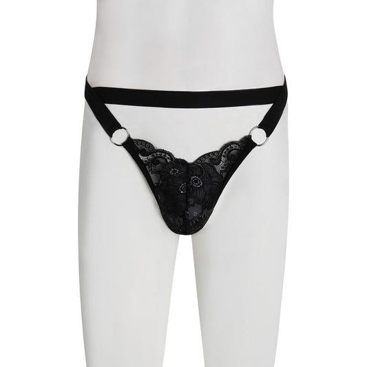 GNFVQLLE Mens Lingerie Sissy Jockstrap Femboy Panties Sexy Thong Lace Underwear Girly Crossdresser Apparel Black