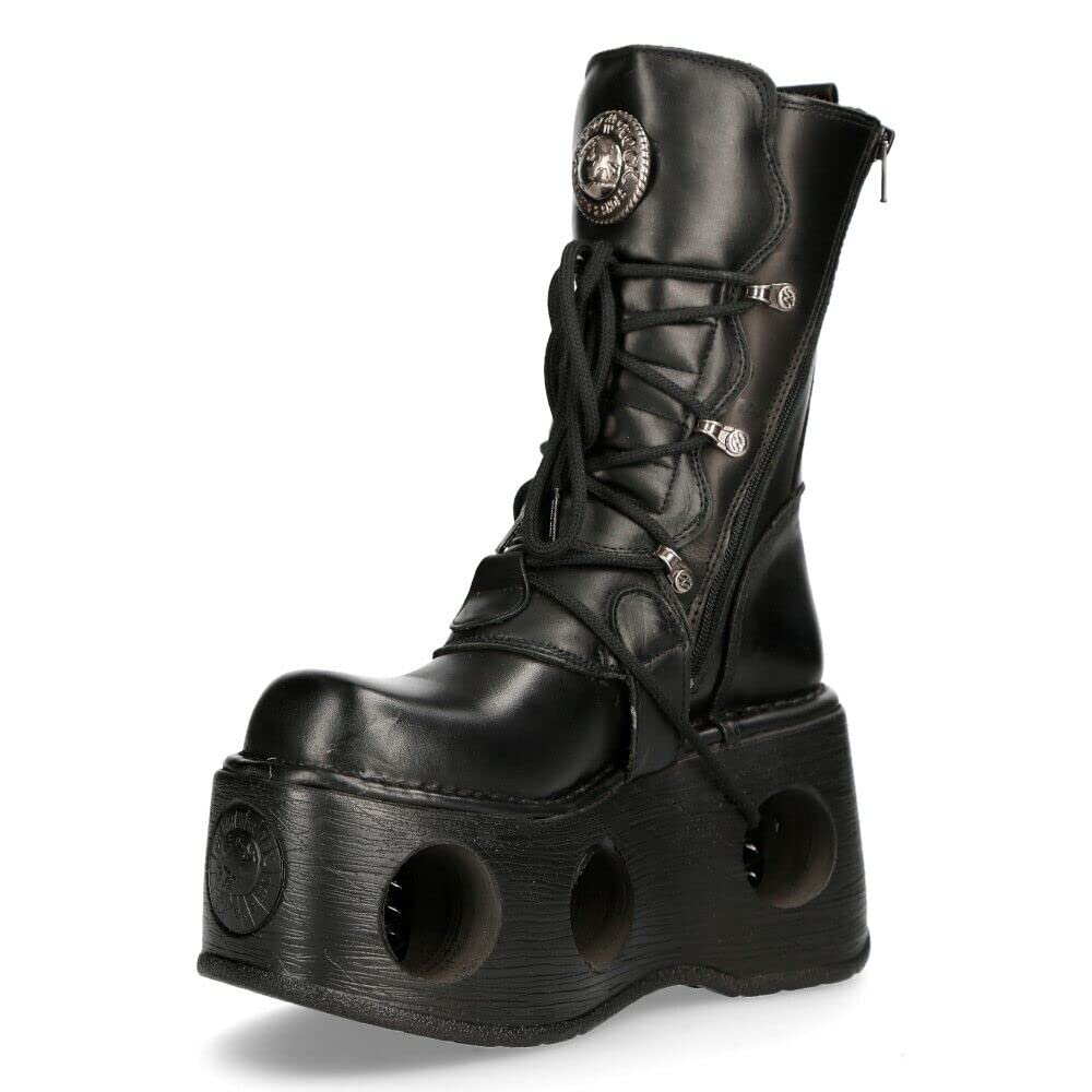New Rock Boots 373-S2 Mens Metallic Black Leather Platform Goth Neptuno Space 10