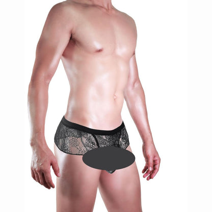 Mens Thong Underwear, Mini Skirt Thongs, Male Frilly Lace Sissy Panties, Feminine G-String Gay Lingerie for Men (Black 2)